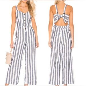 Japna Black Grey/Cream Striped 100% Cotton Jumpsuit, Size M Open Back Tie